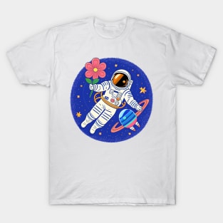 astronaut woman on space with flowers T-Shirt